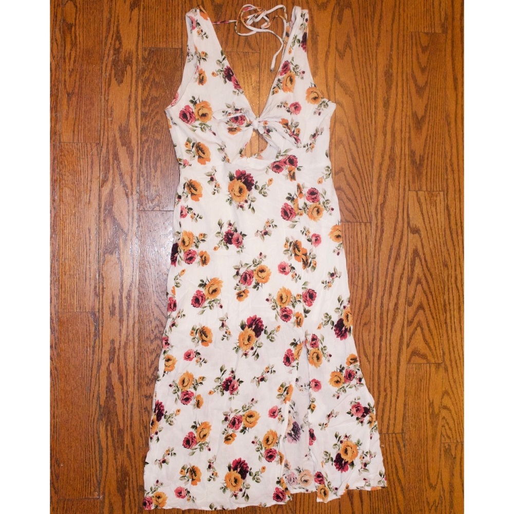 Forever 21 Floral Print Cutout Tie Front Dress